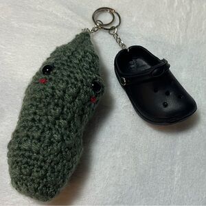 Handmade Crochet Pickle Keychain Set Mini Croc Shoe Charm Cute Gift